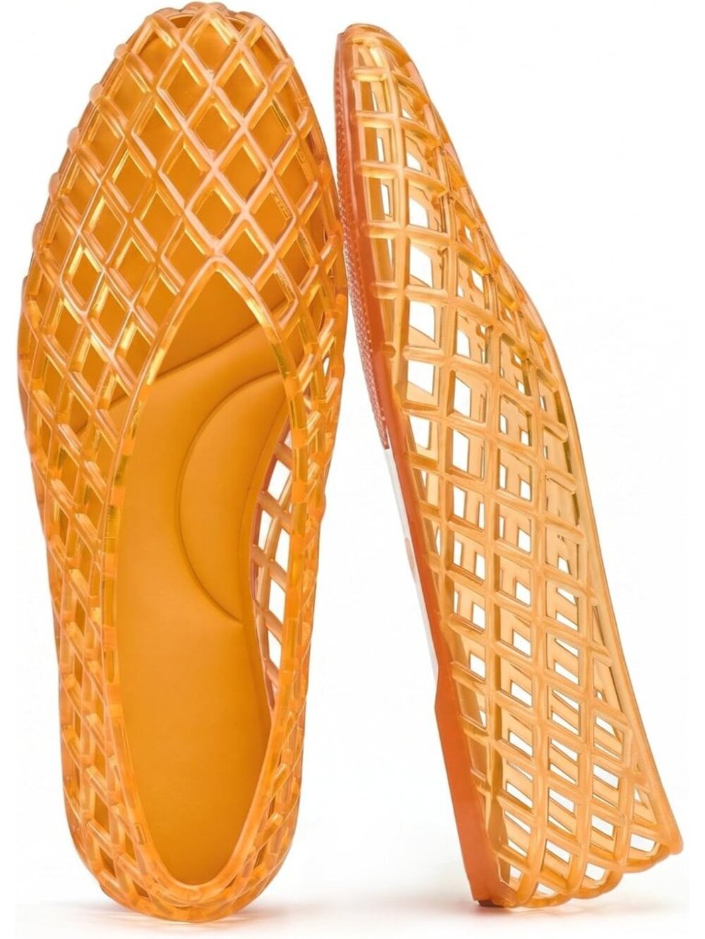 Women's Yellow Mesh Ballet Flats Slip On Polyvinyl Chloride Jelly Shoes Sandals